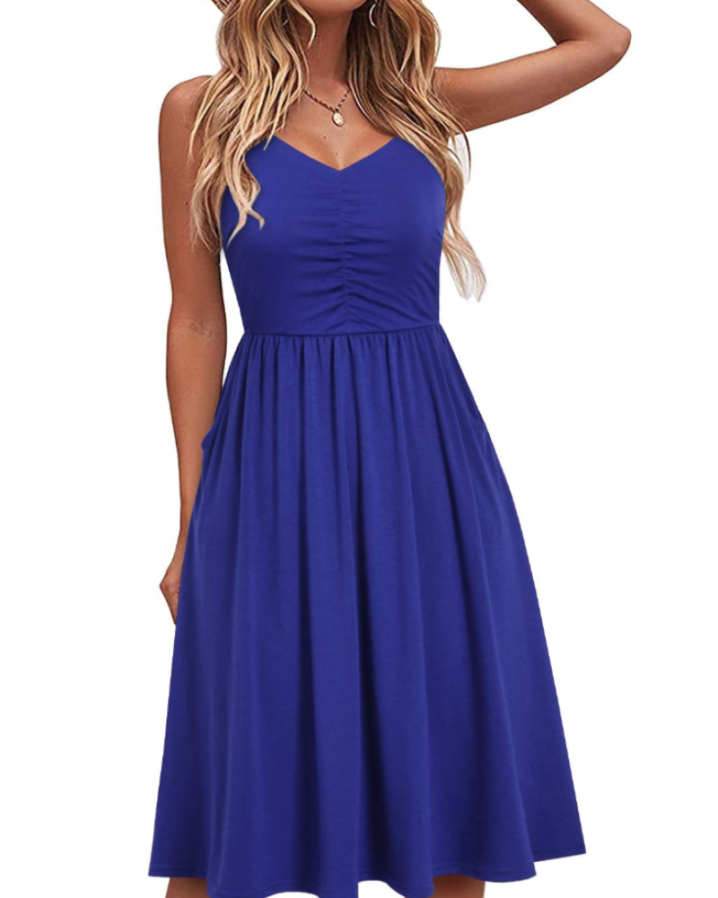 Julia Abito Mujer – Vestido de Verano Línea A con Tirantes Ajustables, Bolsillos y Escote en V