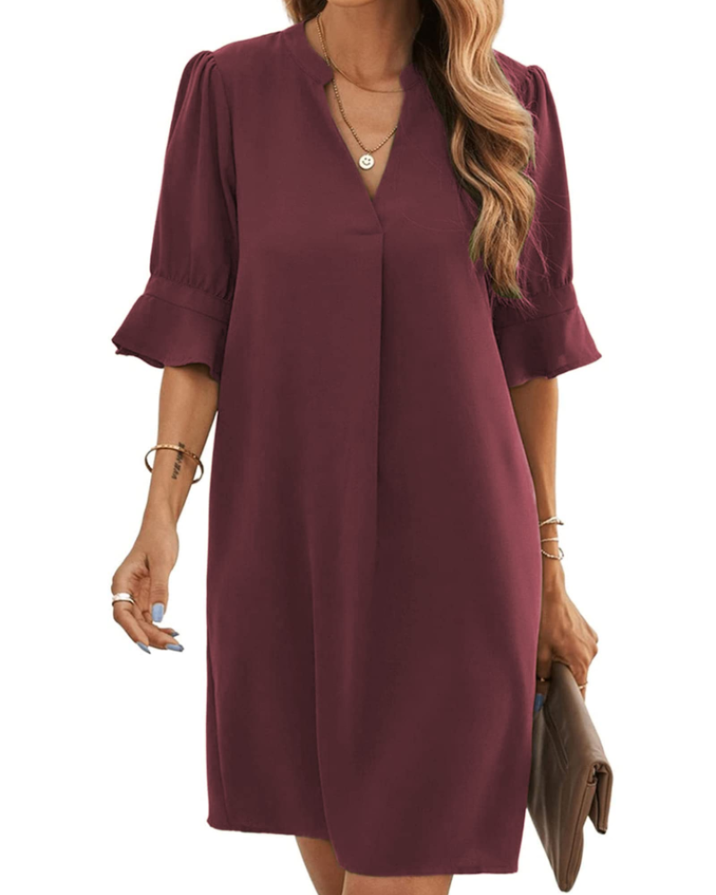 Harper Vestido de Mujer – Vestido Mini con Escote en V, Mangas Acampanadas y Ajuste Suelto