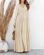 Sophie Abito Donna – Maxi Dress Boho con Scollo a V, Maniche Lunghe & Gonna a Balze