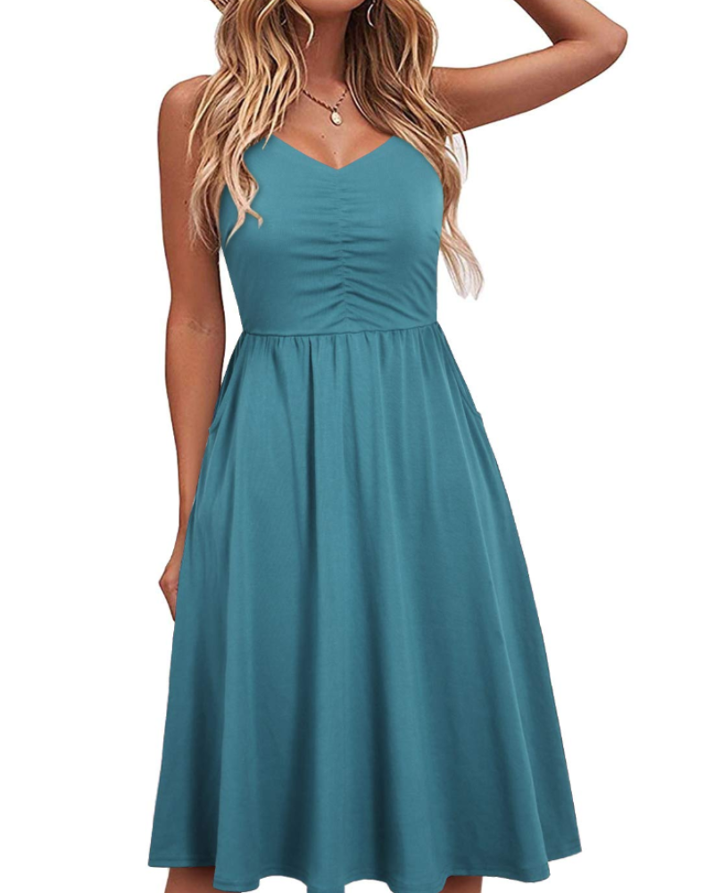 Julia Abito Mujer – Vestido de Verano Línea A con Tirantes Ajustables, Bolsillos y Escote en V