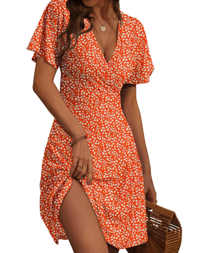 Ruby Abito Donna – Vestito Estivo A-Line con Scollo a V, Maniche a Volant & Stampa Floreale