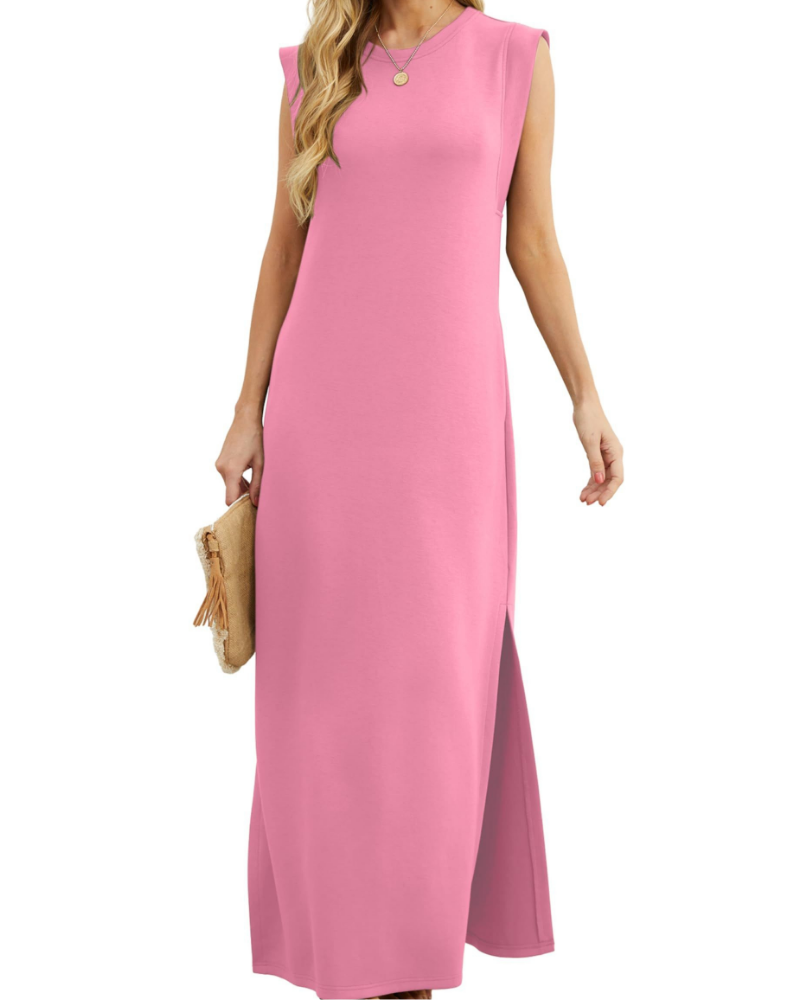 Brielle Vestito Donna Maxi – Girocollo, Senza Maniche, Tasche & Spacco