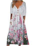 Robe longue pour femme Maya – Imprimé floral bohème, col en V et manches bouffantes