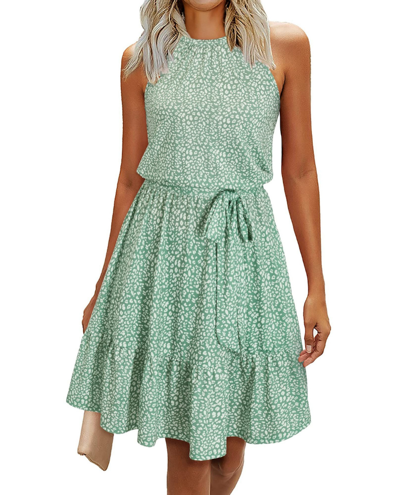 Brooke Robe d'été pour femme – Col halter, ceinture, volants et coupe élastique