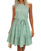 Brooke Robe d'été pour femme – Col halter, ceinture, volants et coupe élastique