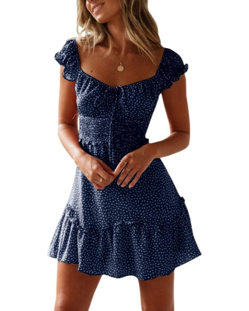 Sophie Damen-Minikleid – Herzausschnitt, Blumenmuster & Volantsaum