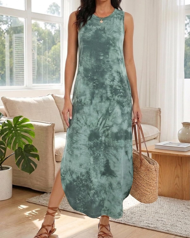 Madeline Damen Maxikleid – Ärmellos, Rundhalsausschnitt, Taschen & lockere Passform
