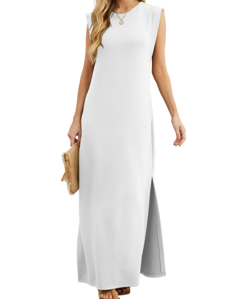 Brielle Vestito Donna Maxi – Girocollo, Senza Maniche, Tasche & Spacco