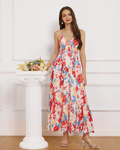 Hazel Robe Femme Maxi – Imprimé Floral, Bretelles Réglables, Nœud et Volants