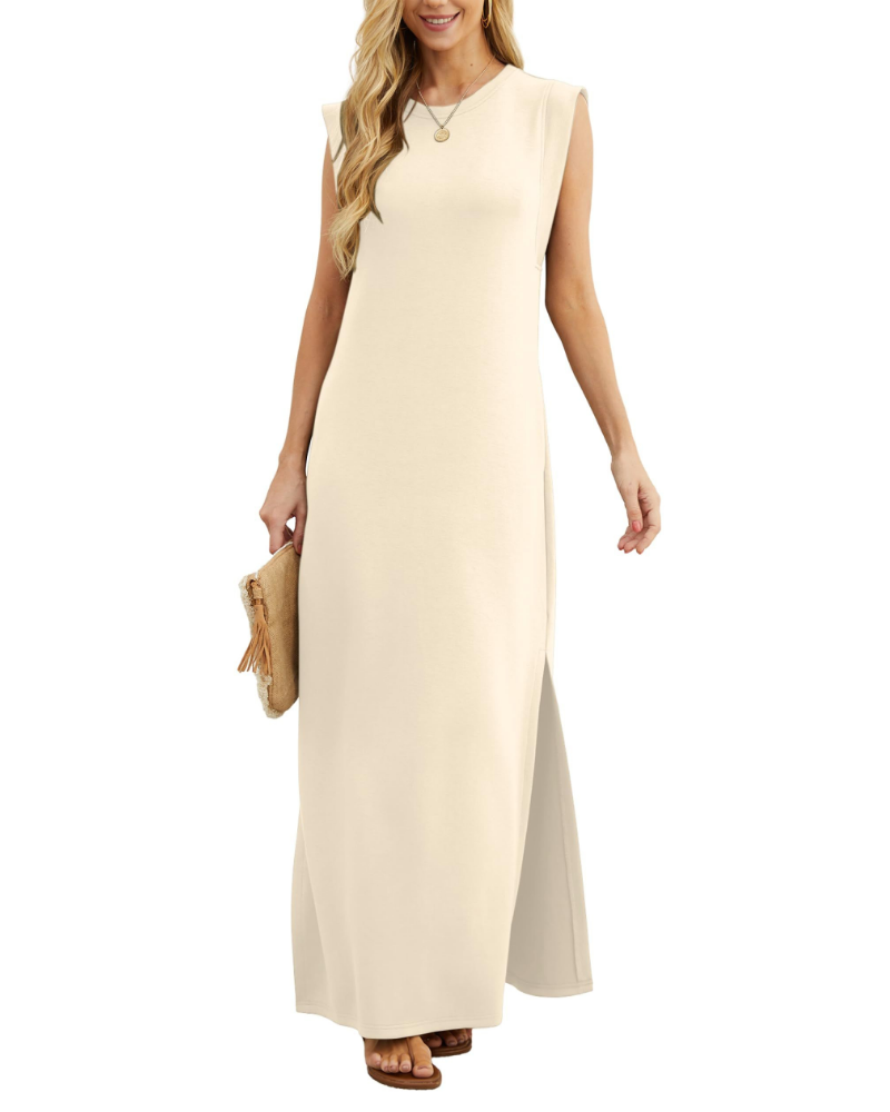 Brielle Vestito Donna Maxi – Girocollo, Senza Maniche, Tasche & Spacco