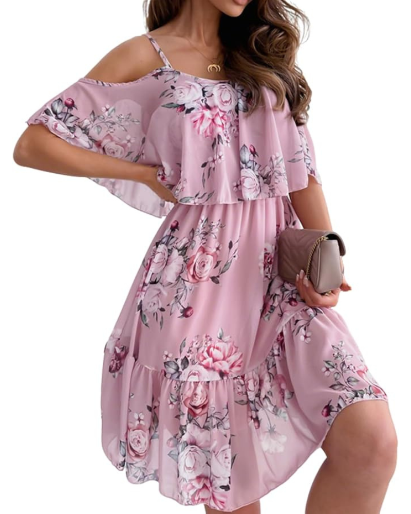 Rosalie Damen-Sommerkleid – Leichter Chiffon, schulterfrei und mit Volantsaum