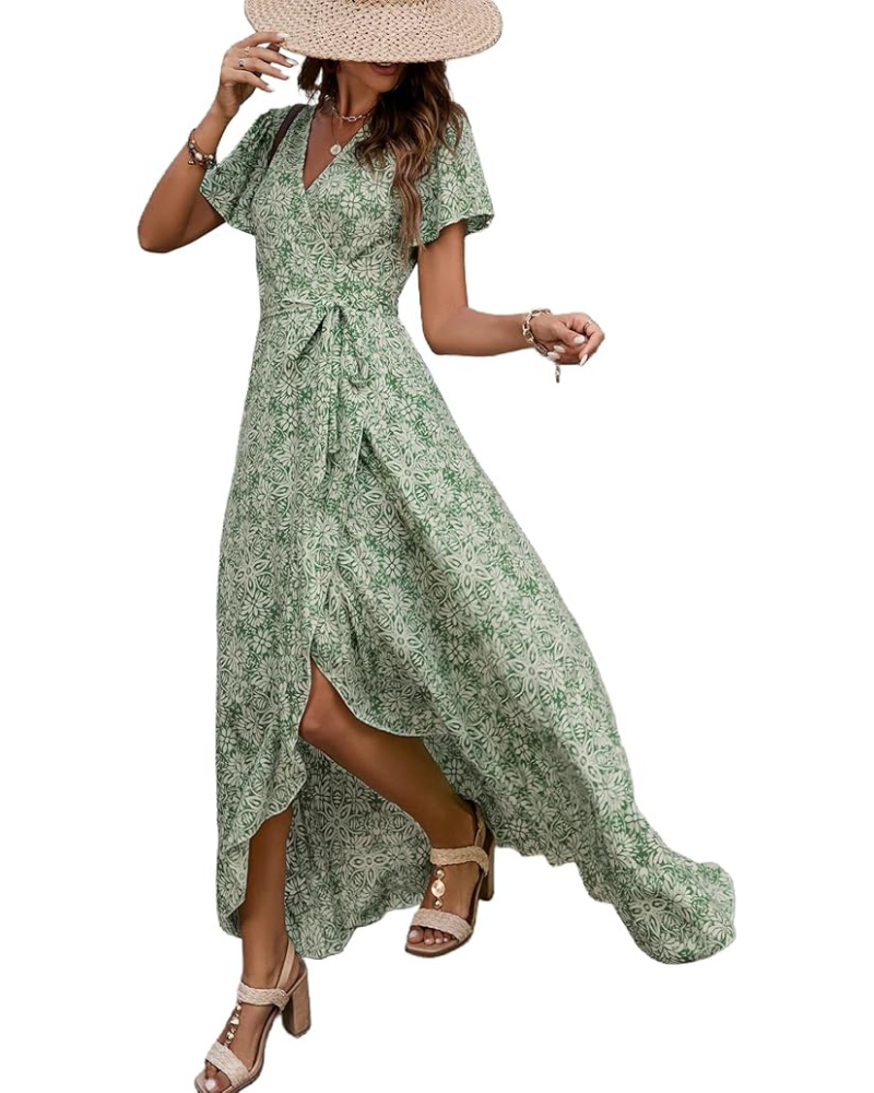 Charlotte Women’s Midi Dress – Viscose, V-Neck, Ruffles & Belt