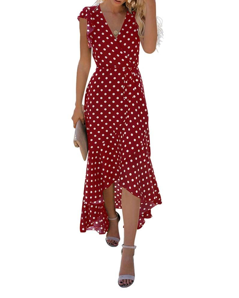 Camille Damen Maxikleid – Blumenmuster, V-Ausschnitt, Gürtel & High-Low-Saum