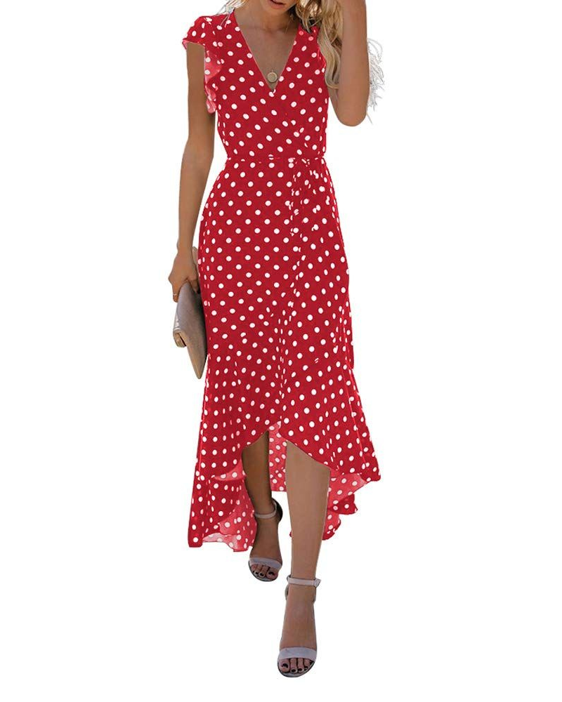 Camille Damen Maxikleid – Blumenmuster, V-Ausschnitt, Gürtel & High-Low-Saum