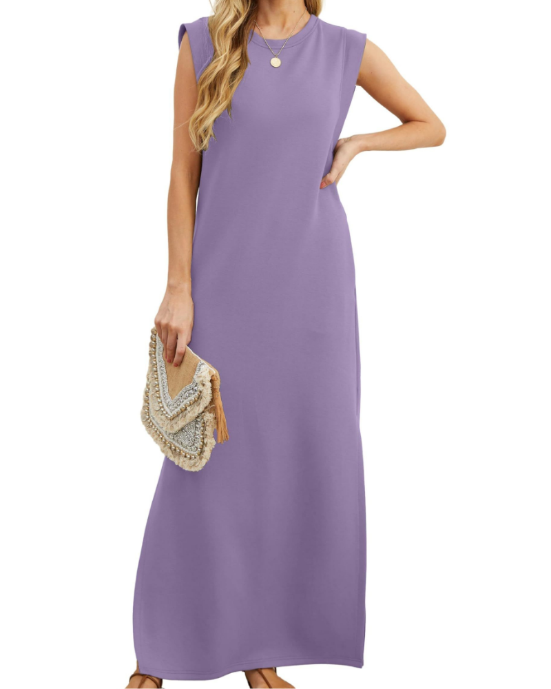 Brielle Vestito Donna Maxi – Girocollo, Senza Maniche, Tasche & Spacco