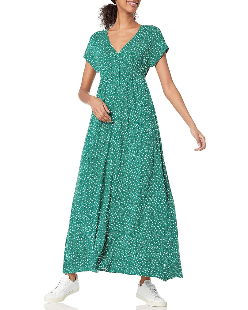 Nora Women's Maxi Dress – V-Neck, Empire Waist & Dolman Sleeves