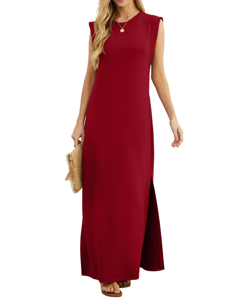 Brielle Vestito Donna Maxi – Girocollo, Senza Maniche, Tasche & Spacco