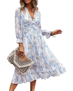 Amelia Women's Maxi Dress – V-Neck, Long Sleeves & High Waist