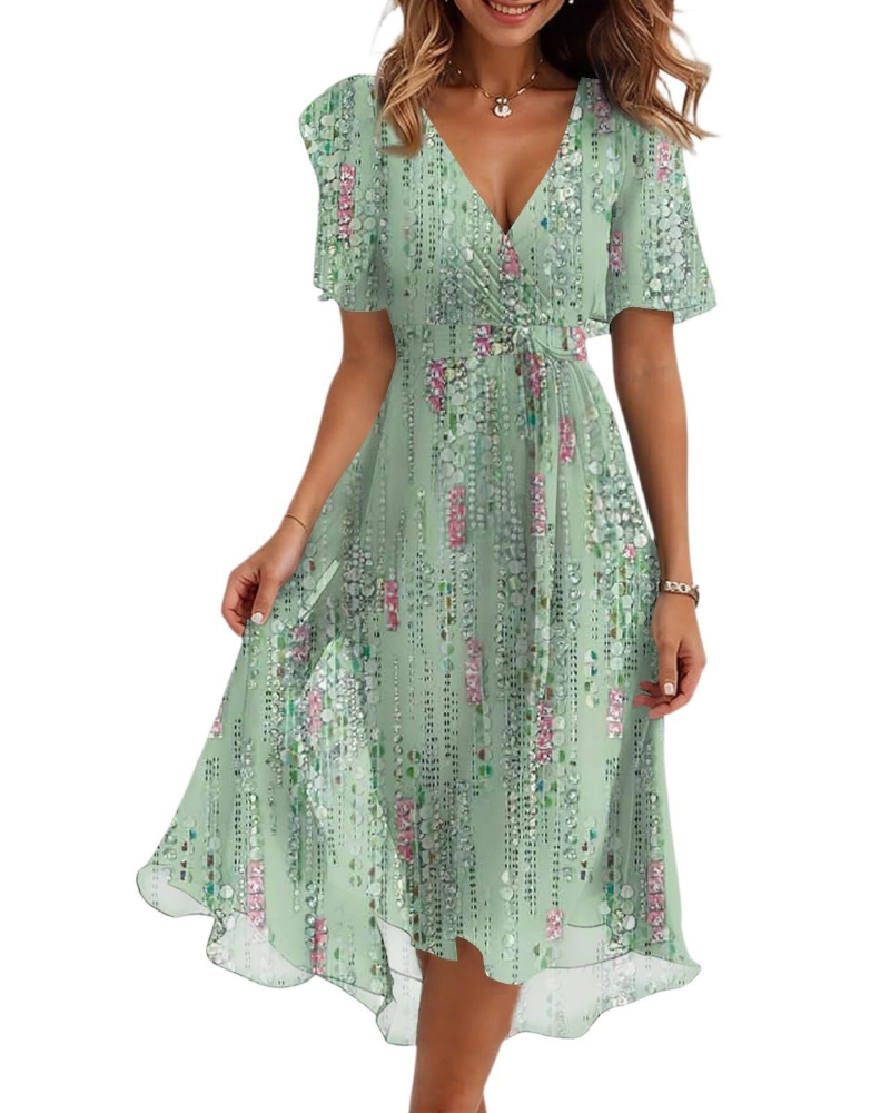 Victoria Vestito Donna Midi – Chiffon, Scollo a V, Cintura & Orlo Plissettato