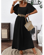 Celeste Women's Maxi Dress – Square Neckline, Batwing Sleeves & A-Line Silhouette