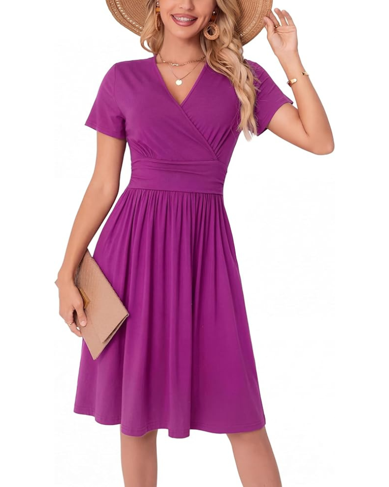 Robe midi Savannah pour femme – Col en V, poches, coupe évasée et ajustée élégante
