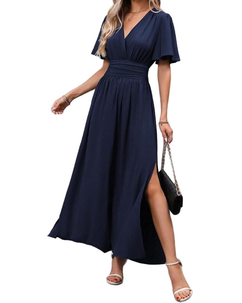 Isabelle Maxi Dress for Women – V-Neck, Smocked Waist, Puff Sleeves & Slit