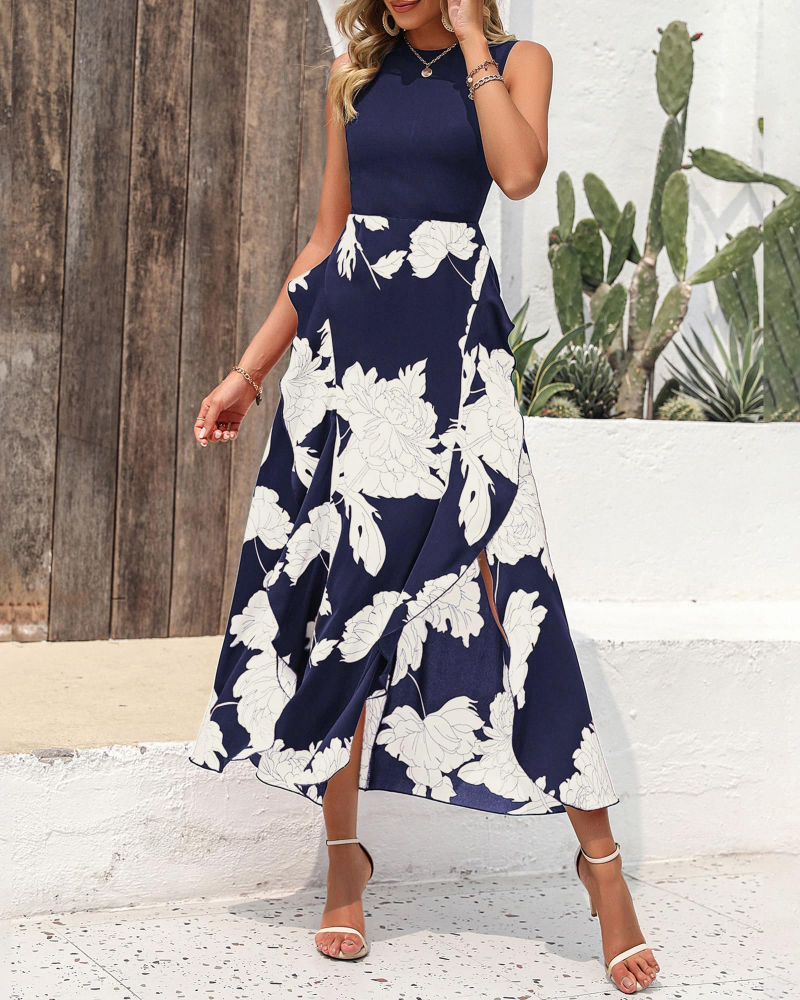 Naomi Midikleid für Damen – Strickoberteil, Blumenrock und asymmetrischer Saum