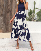 Naomi Midikleid für Damen – Strickoberteil, Blumenrock und asymmetrischer Saum