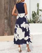 Naomi Midikleid für Damen – Strickoberteil, Blumenrock und asymmetrischer Saum