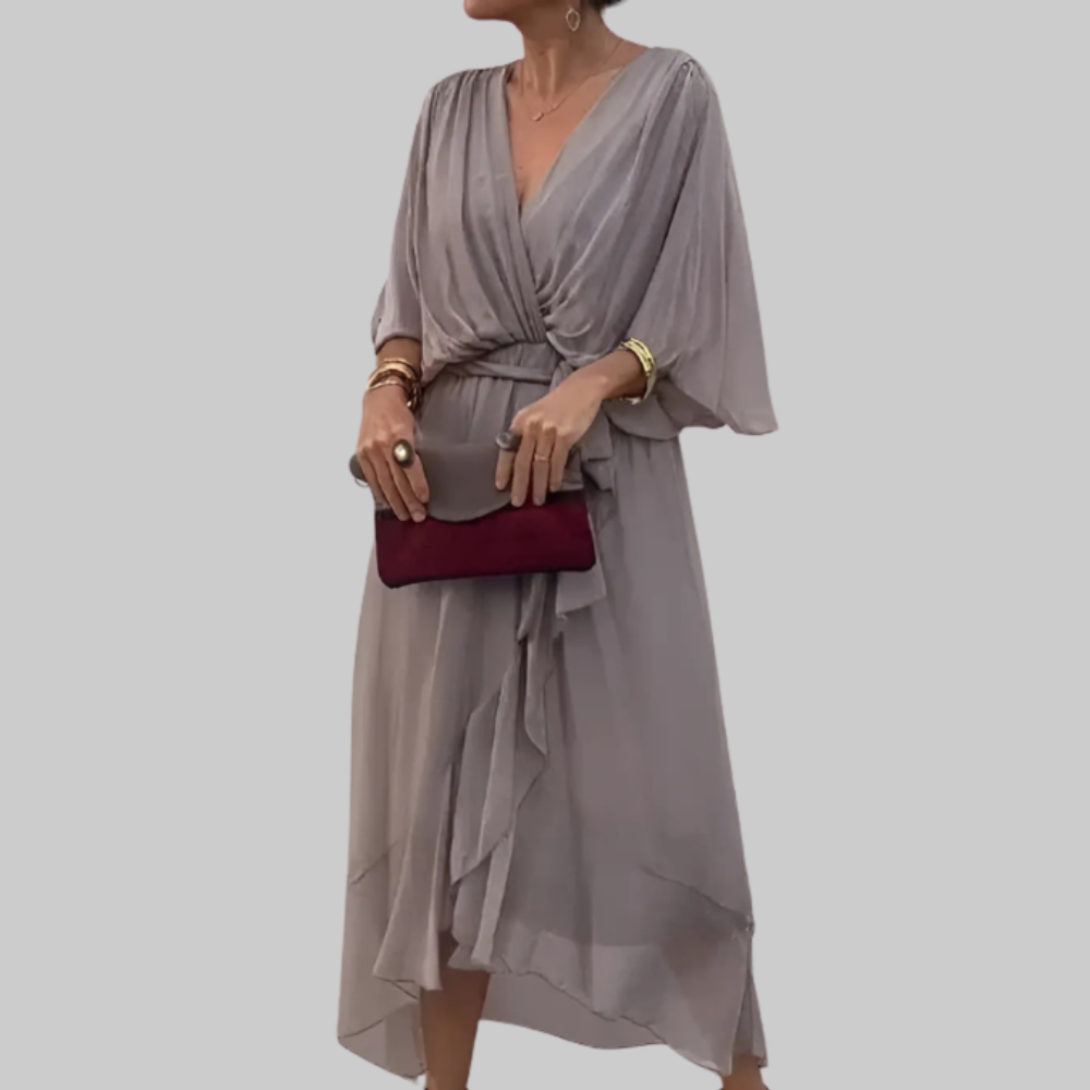 Chalin Vestido Midi de Mujer – Vestido Cruzado Elegante, Tela Fluida, Casual Chic