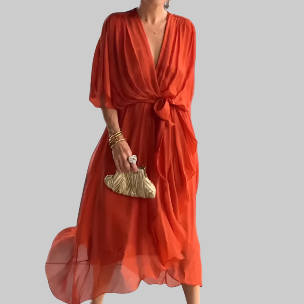 Chalin Vestido Midi de Mujer – Vestido Cruzado Elegante, Tela Fluida, Casual Chic