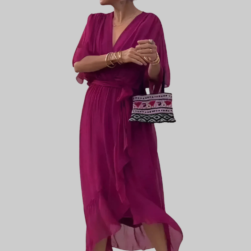 Chalin Vestido Midi de Mujer – Vestido Cruzado Elegante, Tela Fluida, Casual Chic