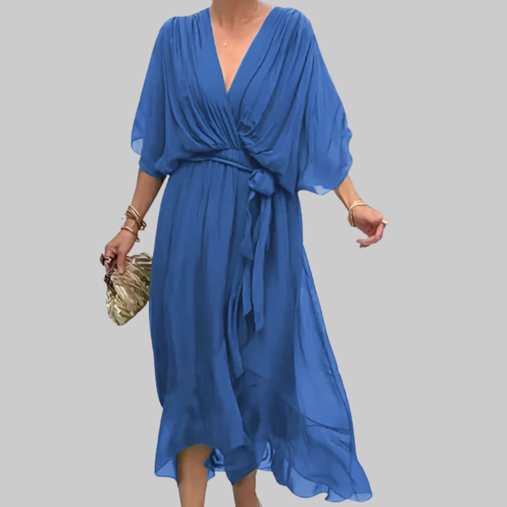 Chalin Vestido Midi de Mujer – Vestido Cruzado Elegante, Tela Fluida, Casual Chic