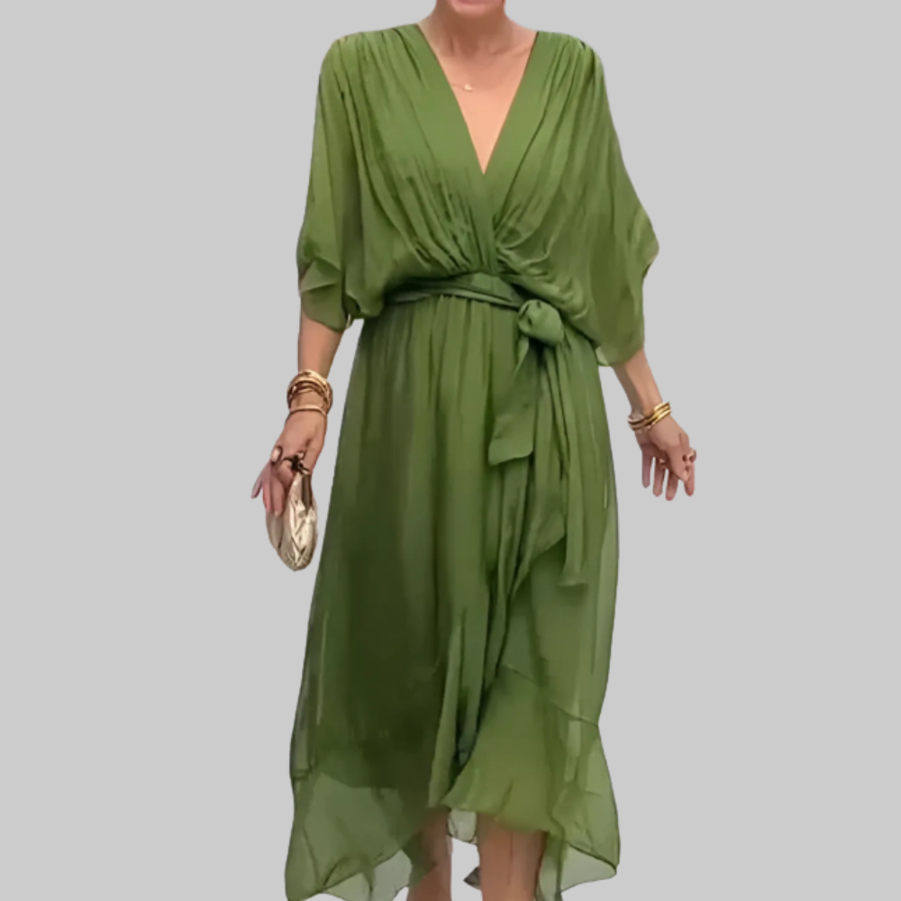 Chalin Vestido Midi de Mujer – Vestido Cruzado Elegante, Tela Fluida, Casual Chic