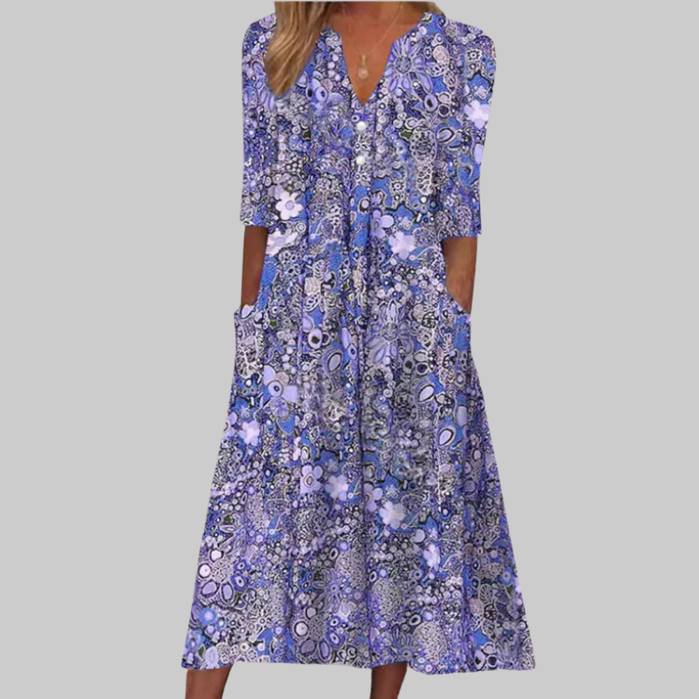 Tinne Vestido Chemisier de Mujer – Vestido Floral Elegante, Botones, Midi Casual Chic
