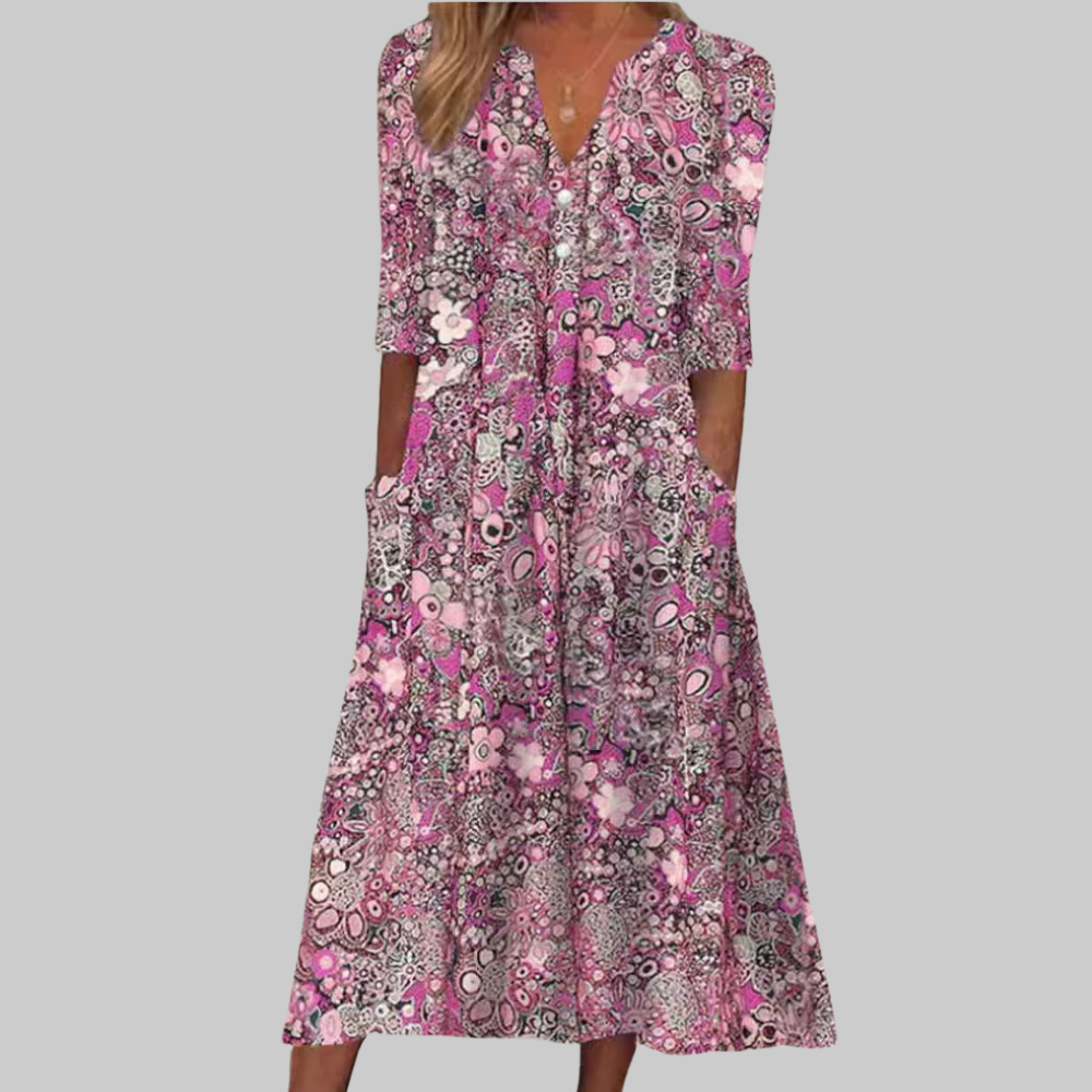 Tinne Vestido Chemisier de Mujer – Vestido Floral Elegante, Botones, Midi Casual Chic