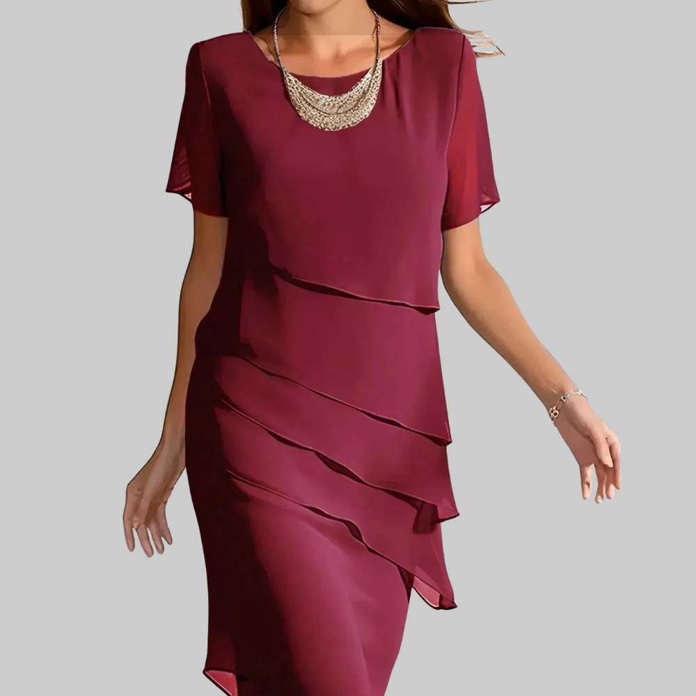 Jirdine Vestido Elegante de Mujer – Vestido Moldeador Midi, Diseño en Capas, Casual Chic