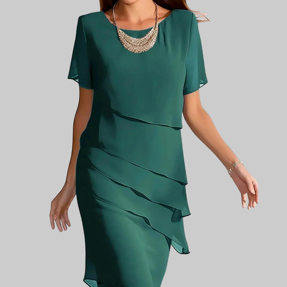 Jirdine Vestido Elegante de Mujer – Vestido Moldeador Midi, Diseño en Capas, Casual Chic