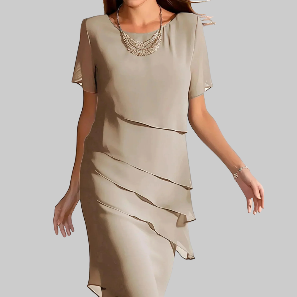 Jirdine Vestido Elegante de Mujer – Vestido Moldeador Midi, Diseño en Capas, Casual Chic
