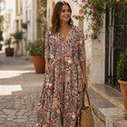 Tinne Robe Femme Chemisier – Robe Florale Élégante, Boutons, Midi Chic Décontracté