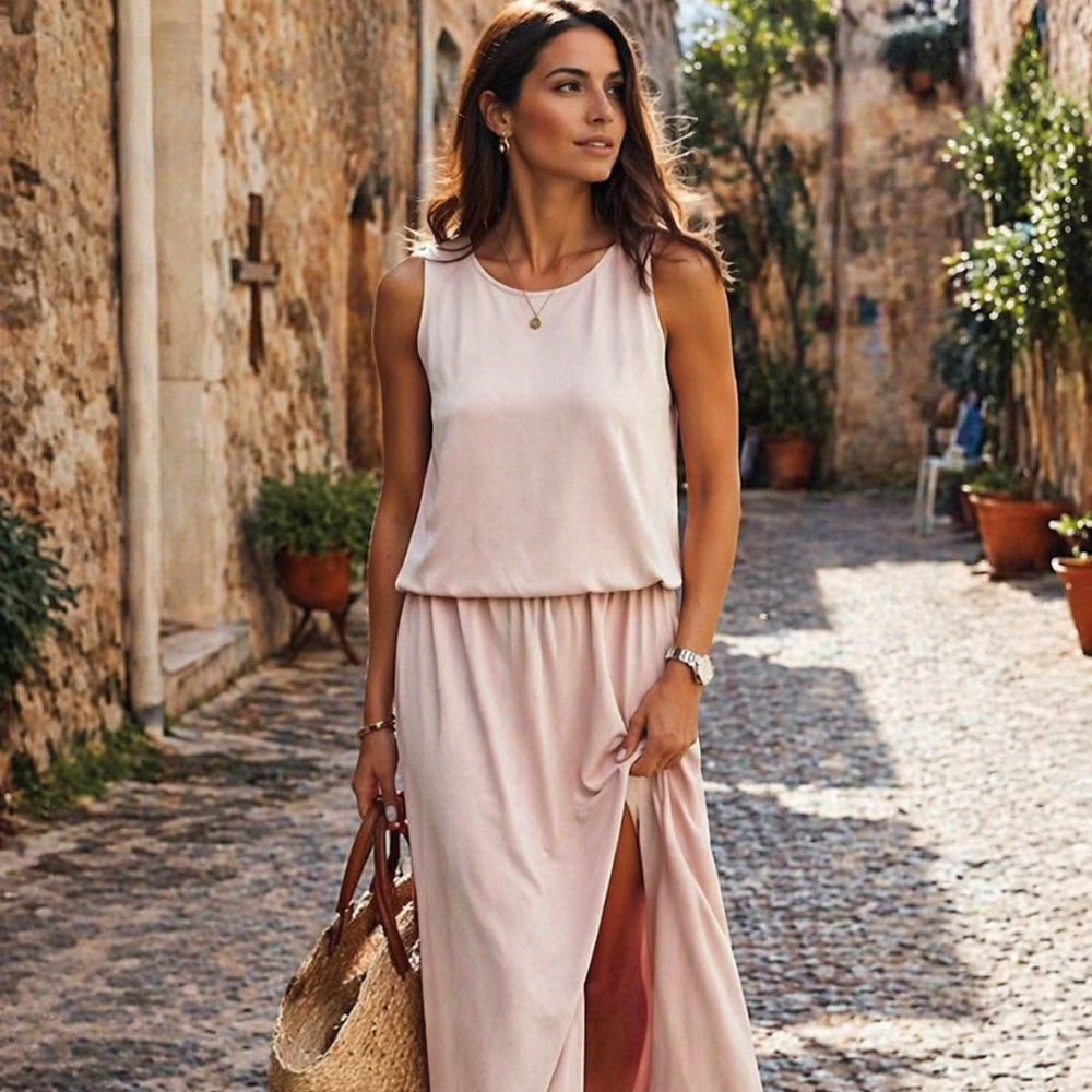 Falisha Robe Femme Longue – Robe Estivale Sans Manches, Colorée, Élégante Décontractée