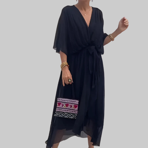 Chalin Vestido Midi de Mujer – Vestido Cruzado Elegante, Tela Fluida, Casual Chic