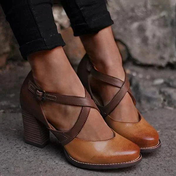 Roselyn Sandales Femme en Cuir – Talon Bas Élégant, Confortables, Estivales, Chic Décontracté