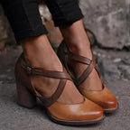 Roselyn Sandales Femme en Cuir – Talon Bas Élégant, Confortables, Estivales, Chic Décontracté