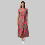Elodie Robe Femme d'Été Élégante – Robe Coton Lin avec Col V Fluide