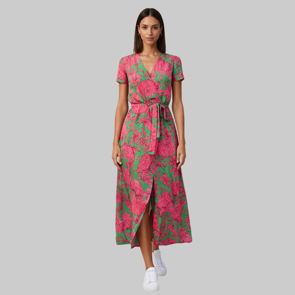Elodie Robe Femme d'Été Élégante – Robe Coton Lin avec Col V Fluide
