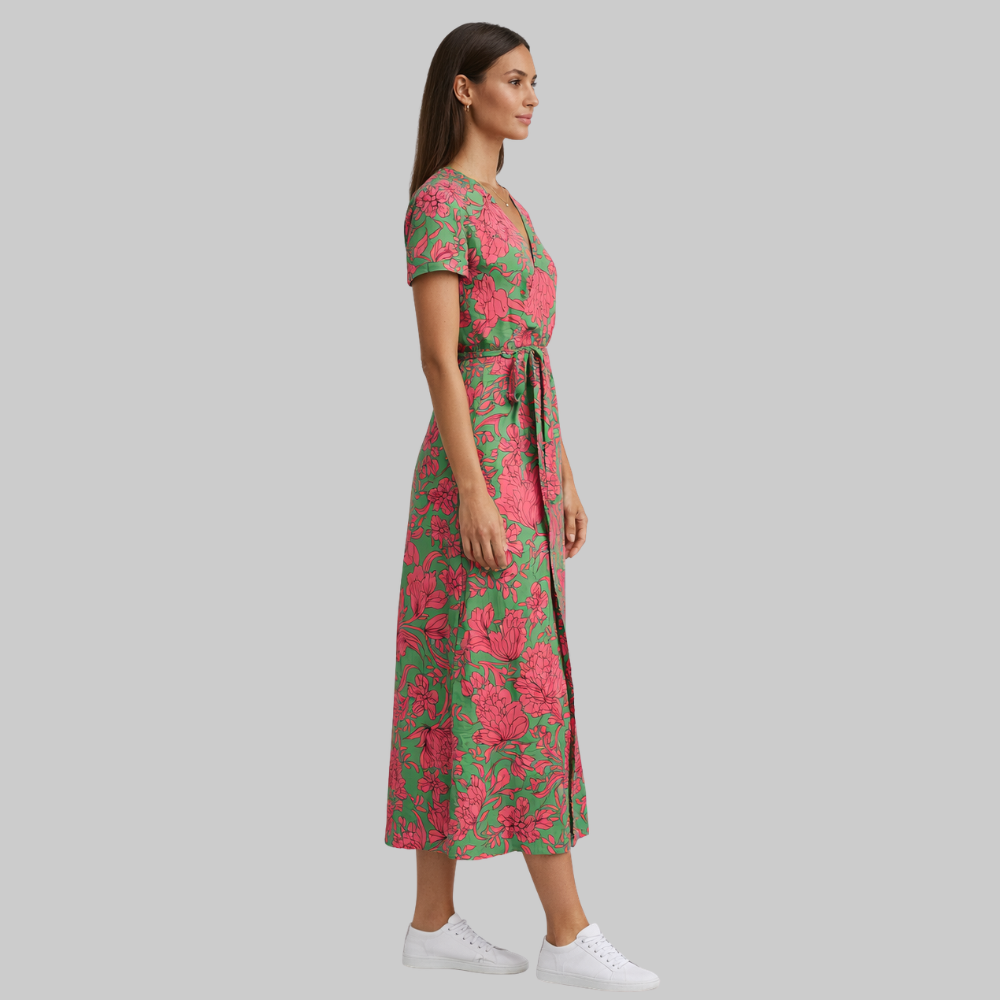 Elodie Robe Femme d'Été Élégante – Robe Coton Lin avec Col V Fluide