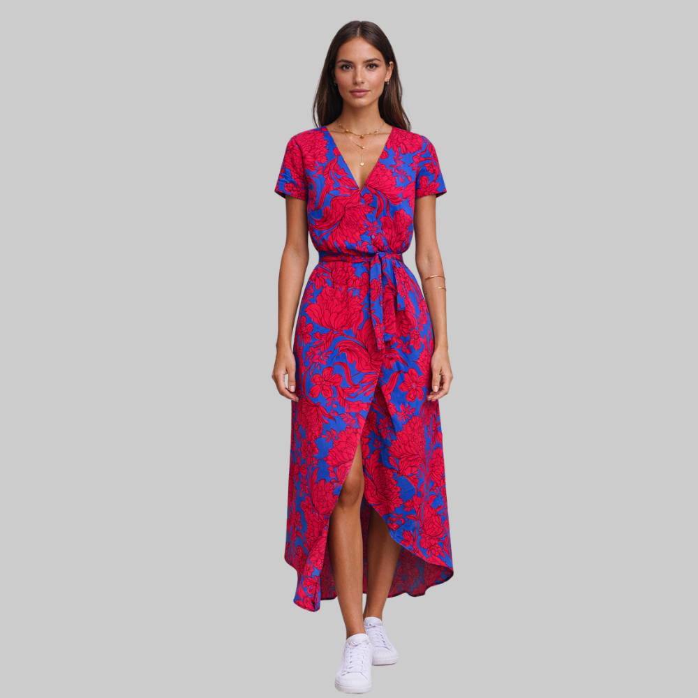 Elodie Vestido Mujer de Verano Elegante – Vestido de algodón y lino con escote en V fluido