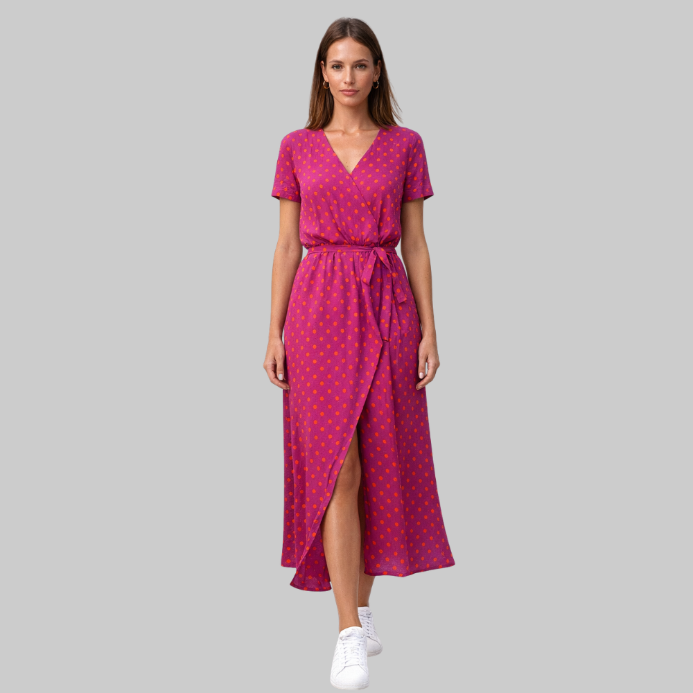 Elodie Vestido Mujer de Verano Elegante – Vestido de algodón y lino con escote en V fluido