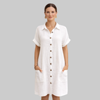 Eloise Robe Femme Mini d'Été Vintage – Robe Coton Lin avec Col V